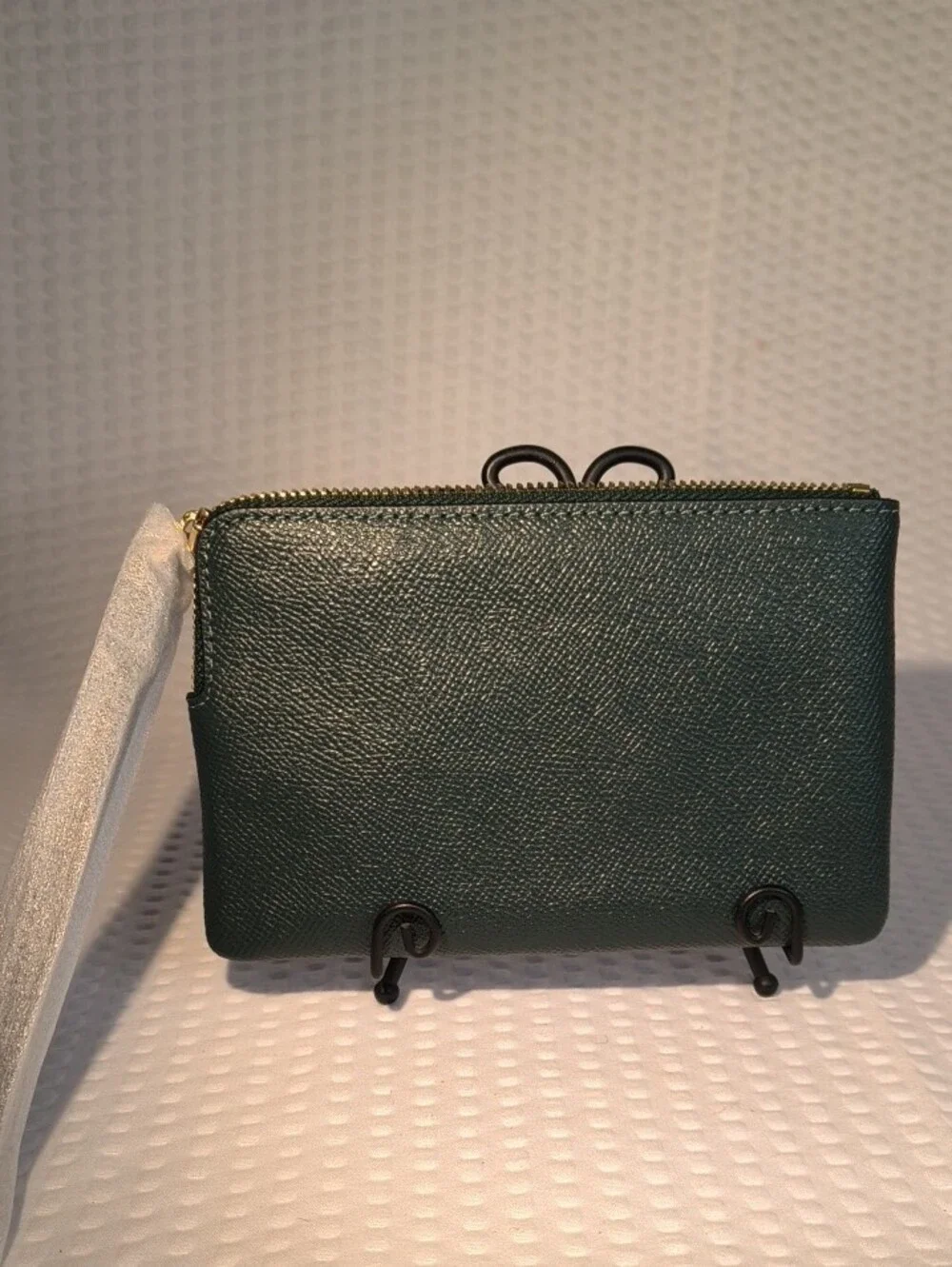 Coach L-Zip Wristlet Wallet in Forest Green with Gold Logo